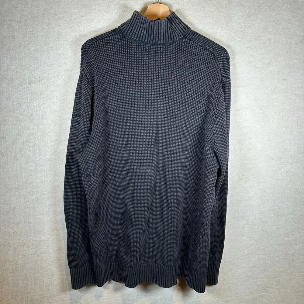 Lucky Brand Mens Washed & Worn Cotton Waffle Knit Sweater XXL Black Quarter Zip